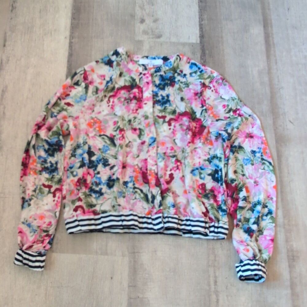 M by Marled Floral Paste Contrast Cuff & Hem Lightweight Bomber Jacket Pink S